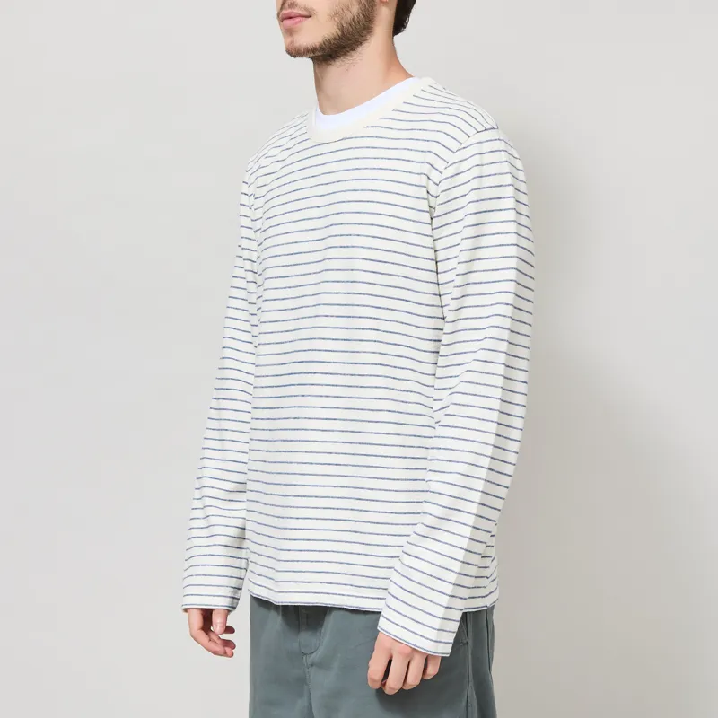 Folk Long Sleeve Textured Stripe T Shirt Ecru Soft Blue-1