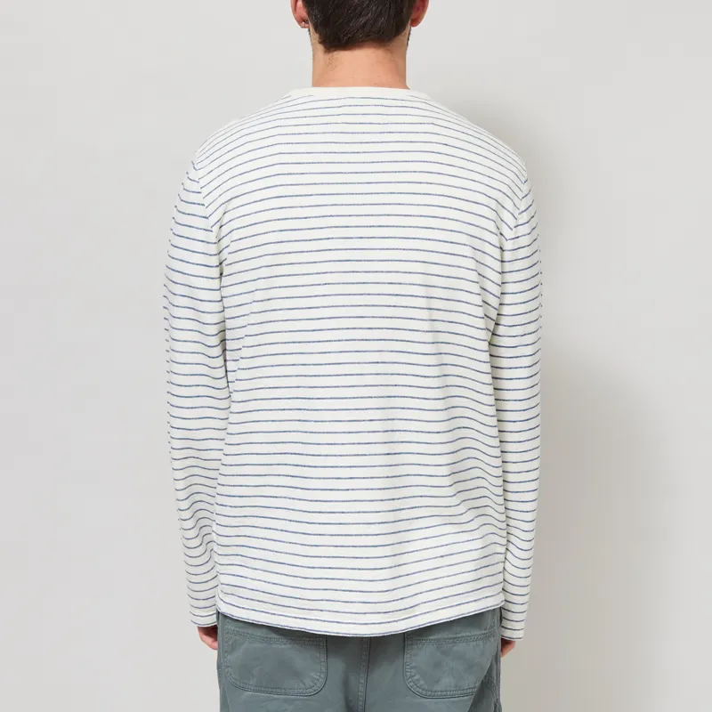 Folk Long Sleeve Textured Stripe T Shirt Ecru Soft Blue-2