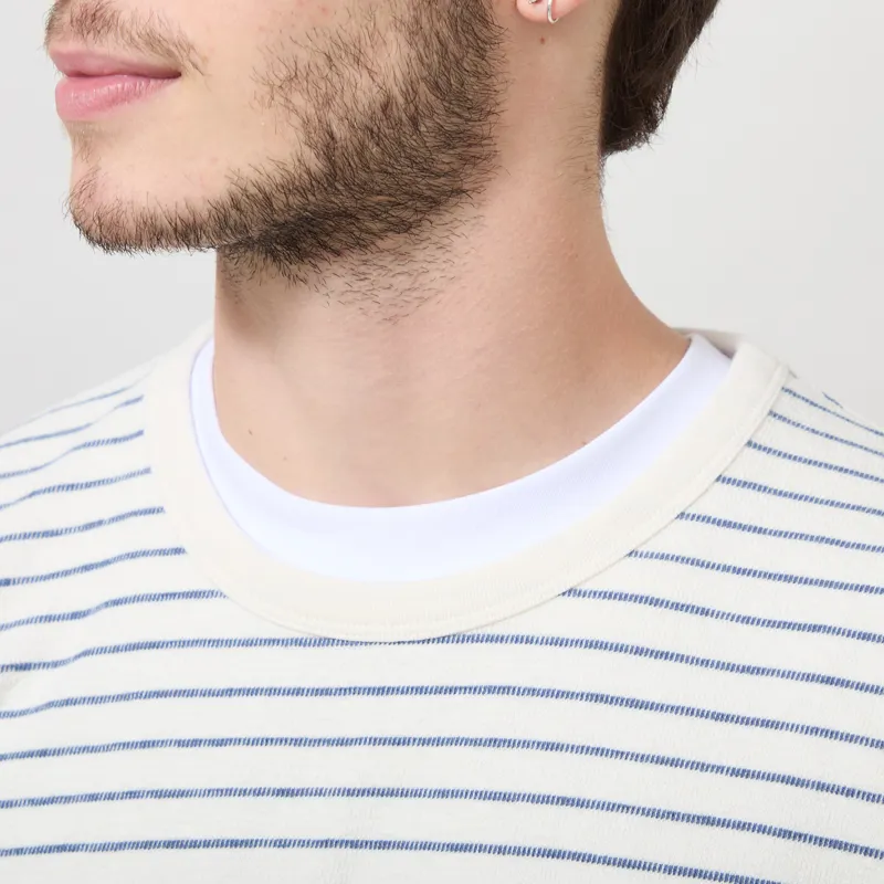 Folk Long Sleeve Textured Stripe T Shirt Ecru Soft Blue-3