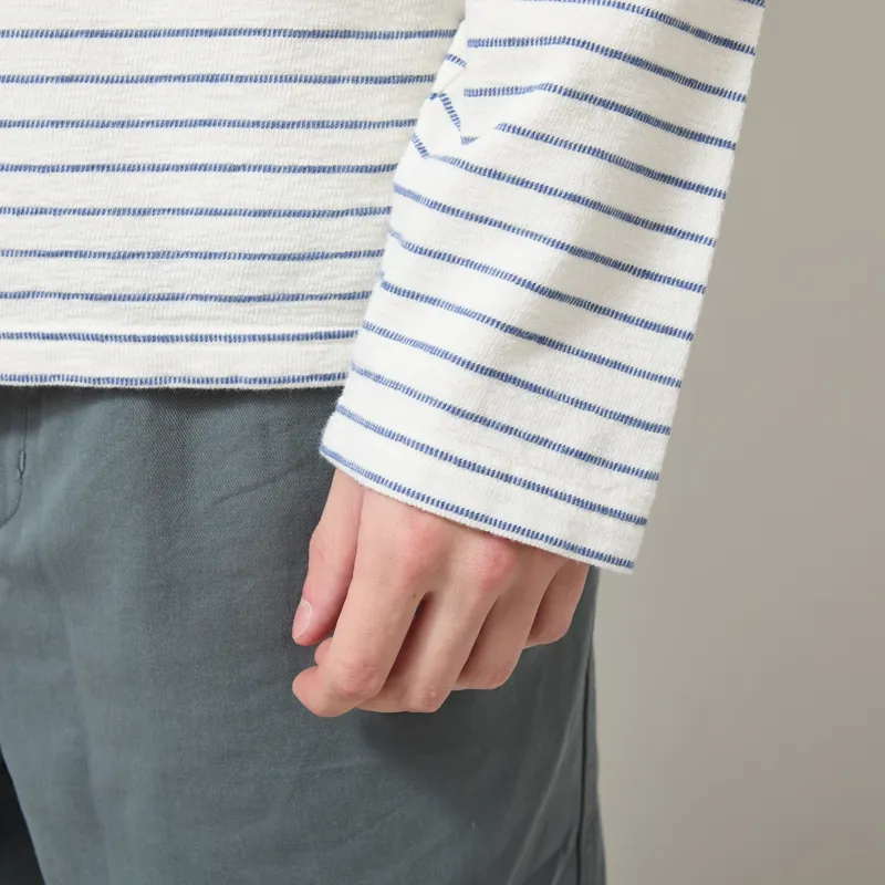 Folk Long Sleeve Textured Stripe T Shirt Ecru Soft Blue-5