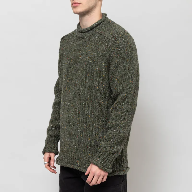 Pittari Findhorn Donegal Tweed Sweater Dunglow Green-1