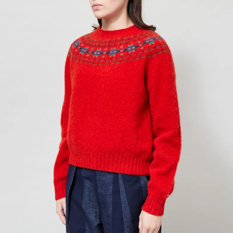 Lowie Womens Fair Isle Yoke Jumper Red-1