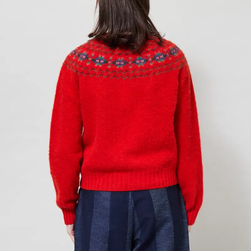 Lowie Womens Fair Isle Yoke Jumper Red-2