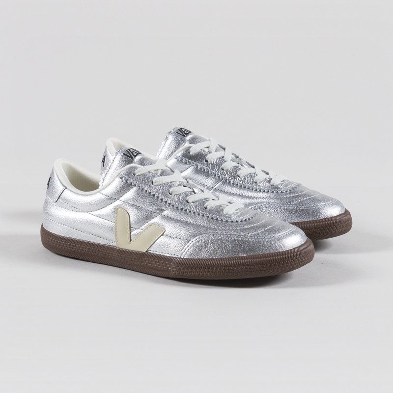 Veja Womens Panenka OT Leather Shoes Silver Pierre Bark