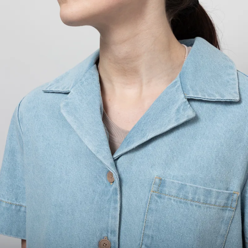 Folk Womens Shirt Dress Heavy Bleach Denim-5