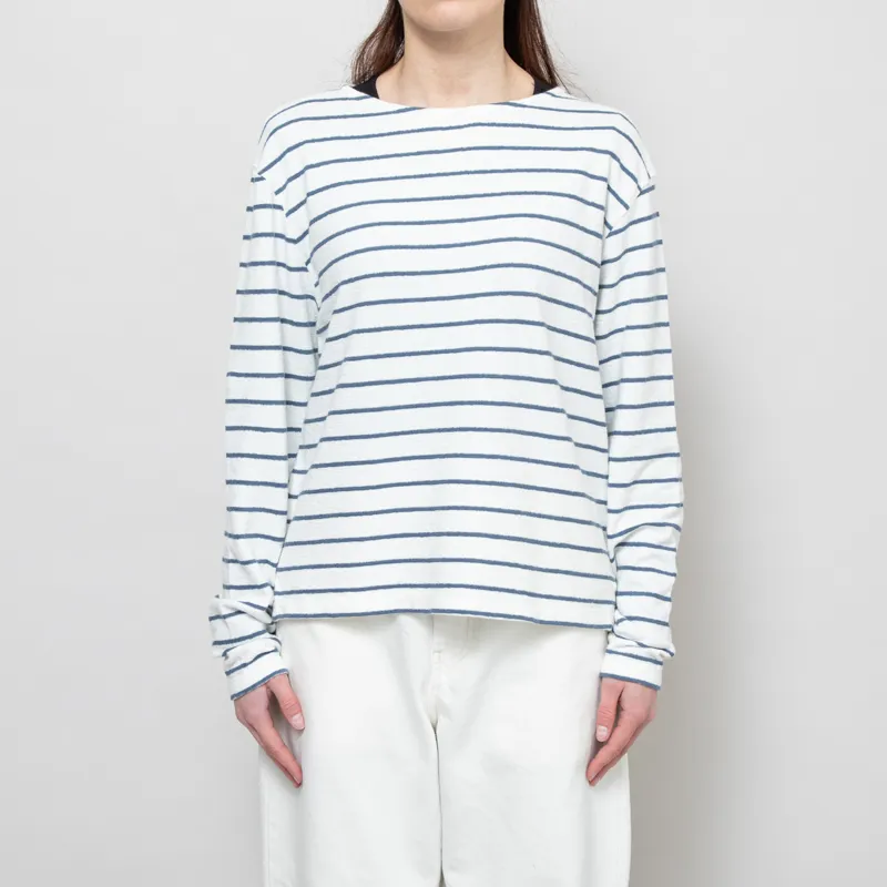 Folk Womens Boat Neck T Shirt Off White Soft Blue