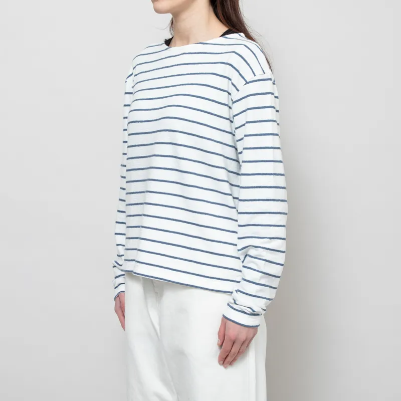 Folk Womens Boat Neck T Shirt Off White Soft Blue-1