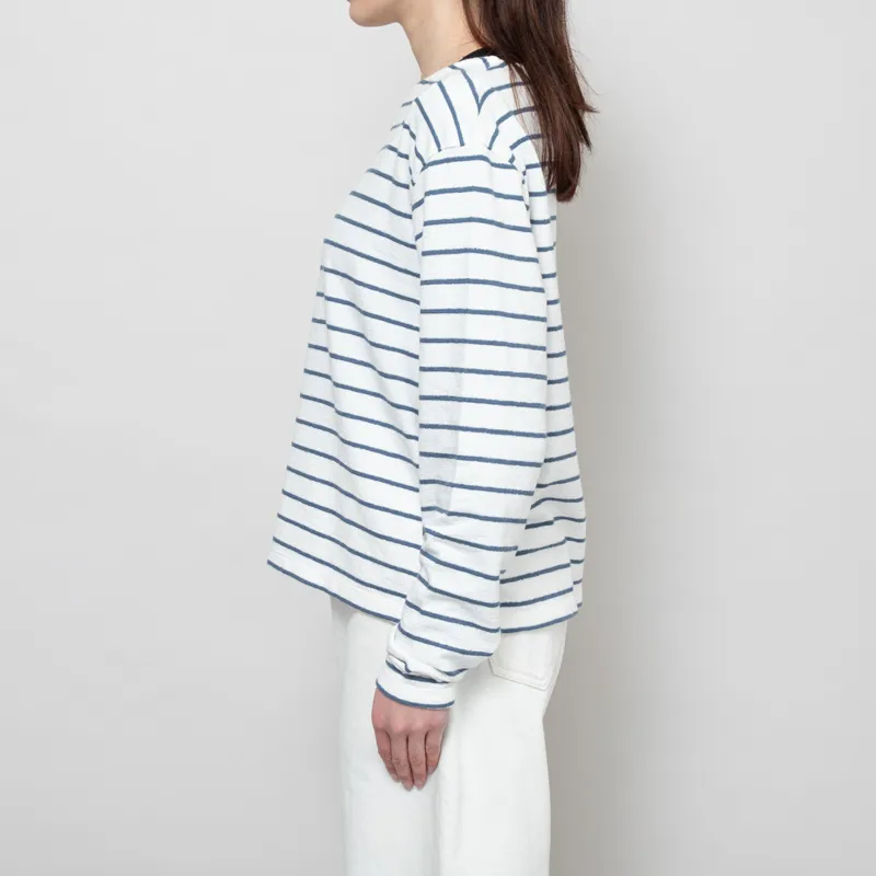 Folk Womens Boat Neck T Shirt Off White Soft Blue-2