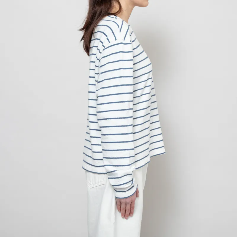 Folk Womens Boat Neck T Shirt Off White Soft Blue-4