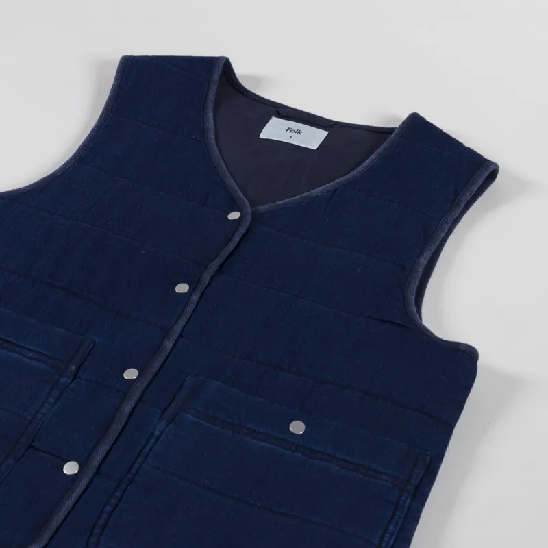 Folk Womens Quilted Gilet Denim Herringbone-2