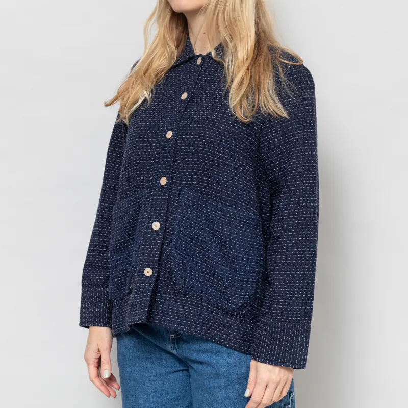Folk Womens Pleated Shirt Indigo Floatstitch -1
