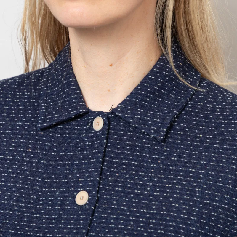 Folk Womens Pleated Shirt Indigo Floatstitch -5