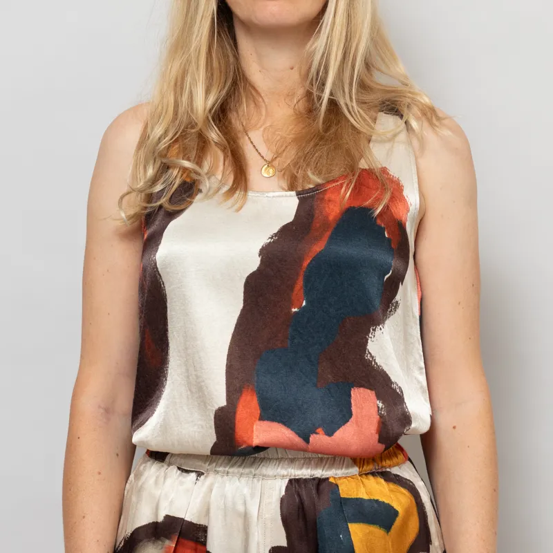 Folk Womens Scoop Back Vest Impasto Print Satin-1