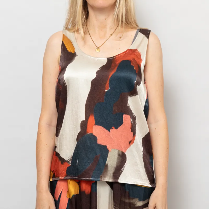 Folk Womens Scoop Back Vest Impasto Print Satin