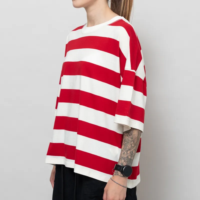 Folk Womens Boyfriend T Shirt Carnation Ecru Stripe-1
