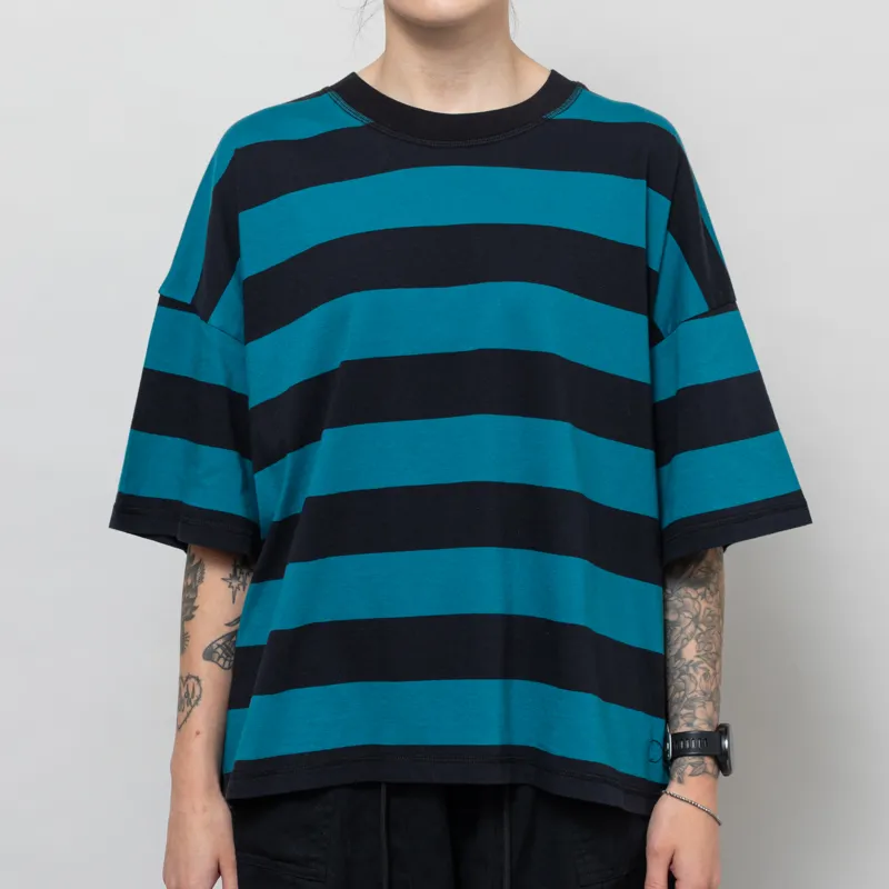 Folk Womens Boyfriend T Shirt Navy Teal Stripe