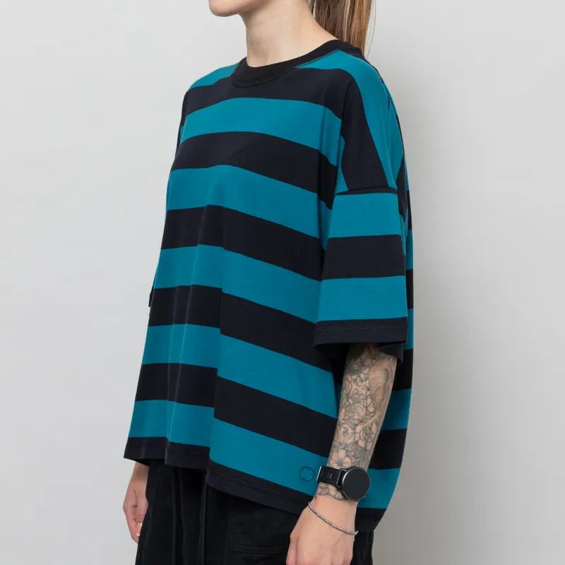 Folk Womens Boyfriend T Shirt Navy Teal Stripe-1