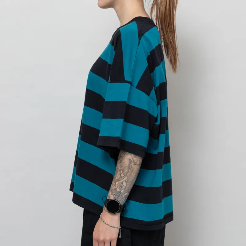 Folk Womens Boyfriend T Shirt Navy Teal Stripe-2