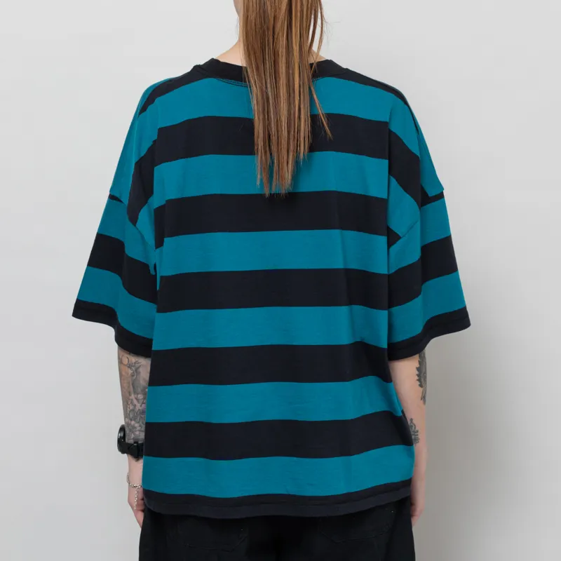 Folk Womens Boyfriend T Shirt Navy Teal Stripe-3