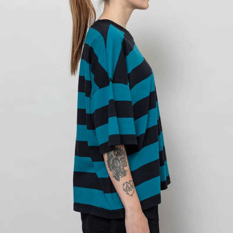 Folk Womens Boyfriend T Shirt Navy Teal Stripe-4