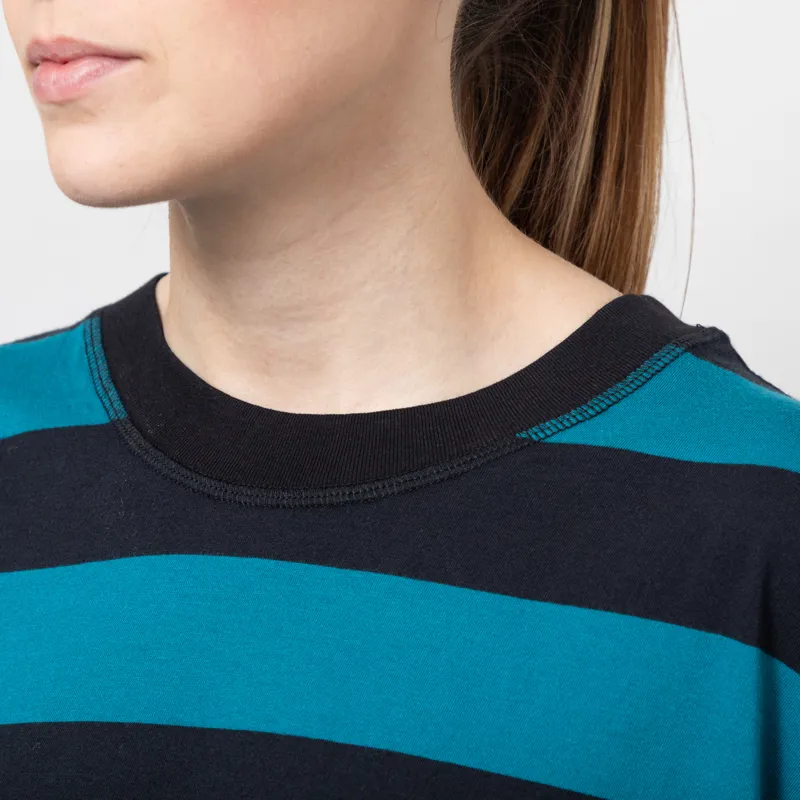 Folk Womens Boyfriend T Shirt Navy Teal Stripe-5