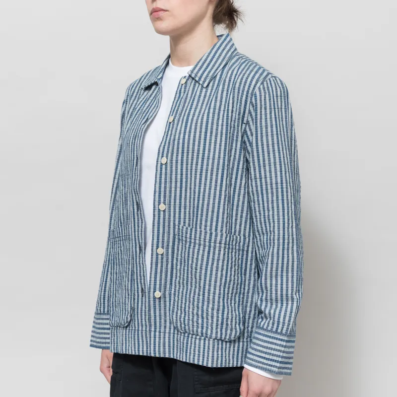 Folk Womens Pleated Shirt Indigo Crinkle Mini Check-1