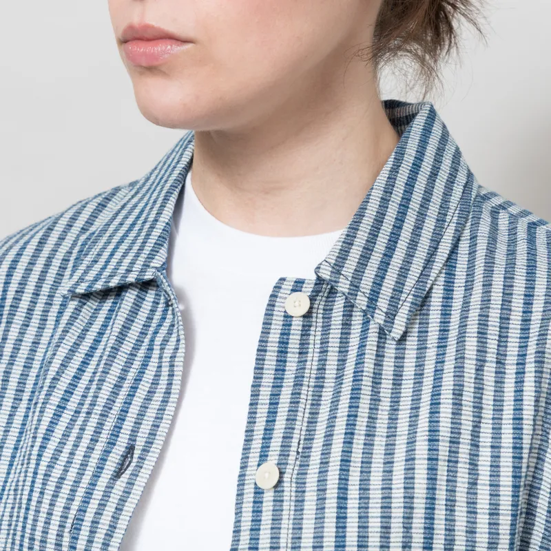 Folk Womens Pleated Shirt Indigo Crinkle Mini Check-3