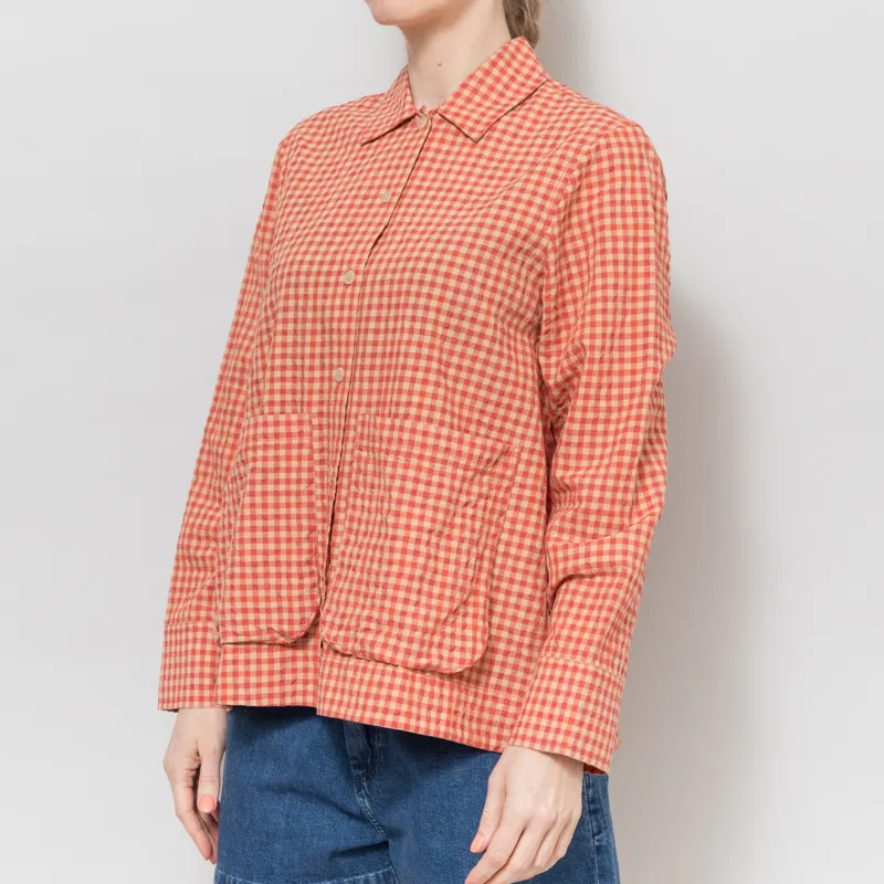Folk Womens Pleated Shirt Red Oxide Textured Check-1