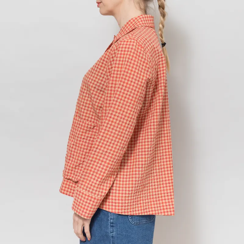 Folk Womens Pleated Shirt Red Oxide Textured Check-2