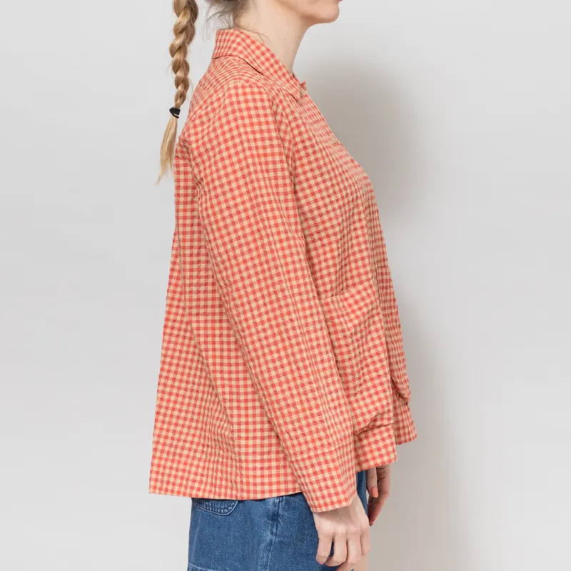 Folk Womens Pleated Shirt Red Oxide Textured Check-4