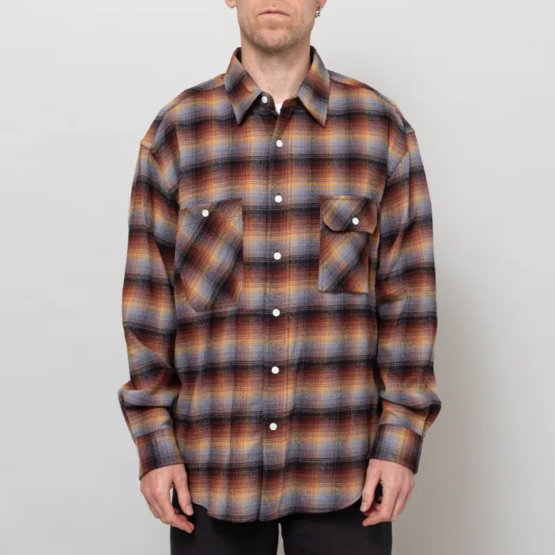 Frizmworks Flannel Check Work Shirt Brown Sky