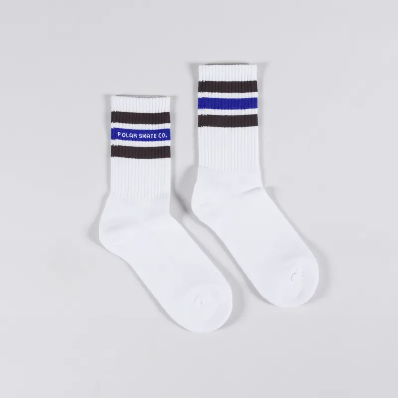 Polar Skate Co. Fat Stripe Socks White Brown Blue