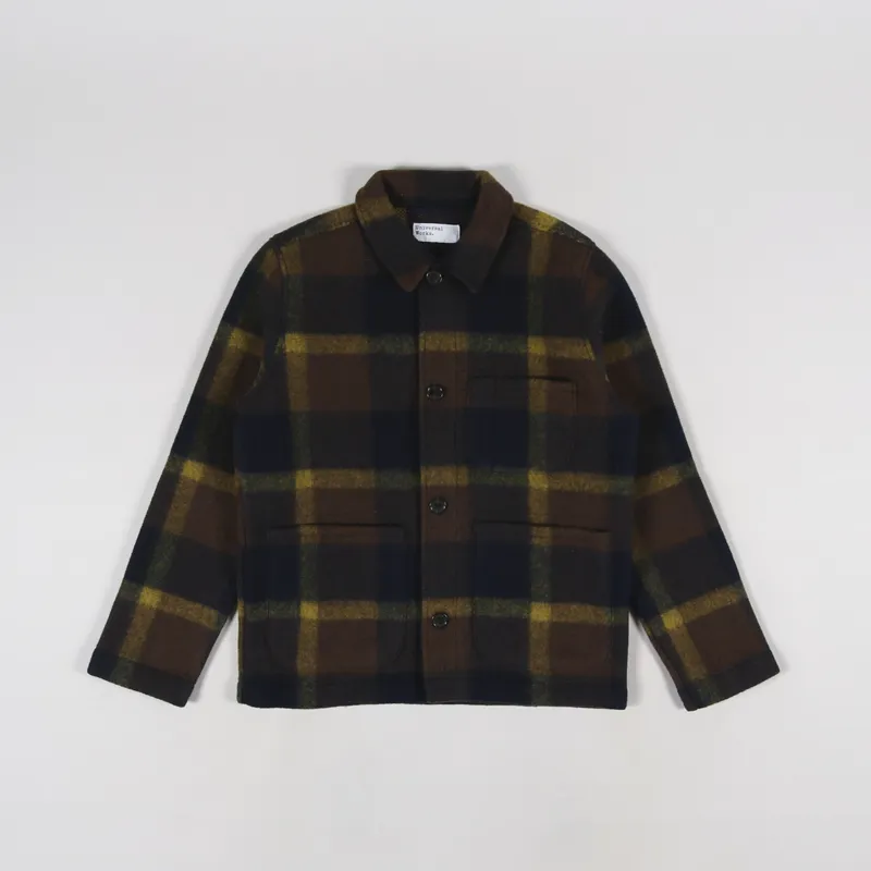 Universal Works Field Jacket Navy Yellow Large Plaid Fleece