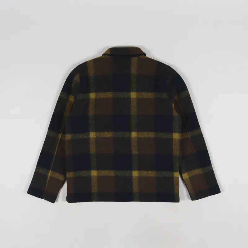Universal Works Field Jacket Navy Yellow Large Plaid Fleece-2