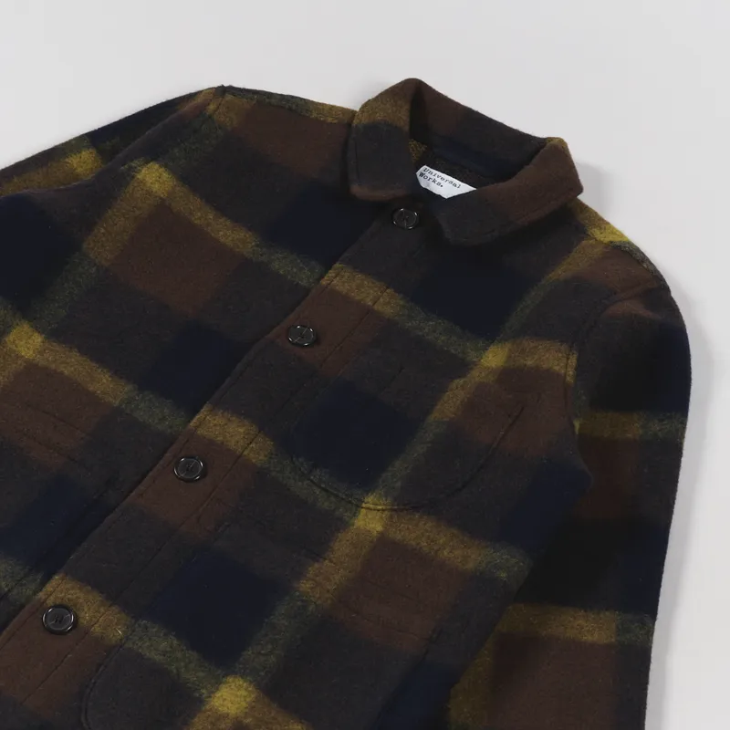 Universal Works Field Jacket Navy Yellow Large Plaid Fleece-3
