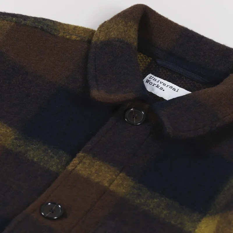 Universal Works Field Jacket Navy Yellow Large Plaid Fleece-8