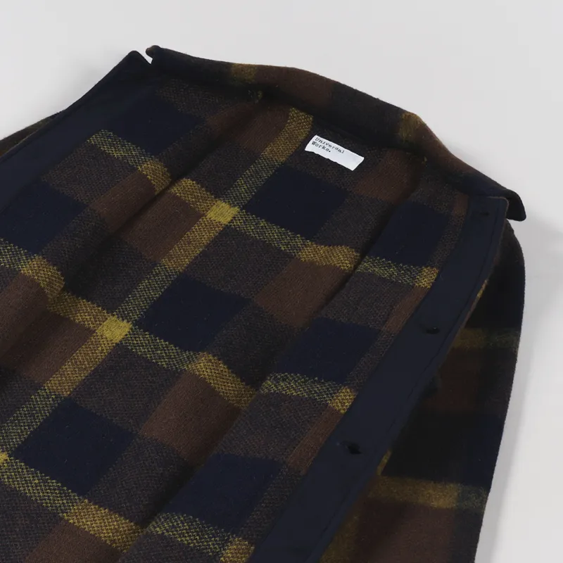Universal Works Field Jacket Navy Yellow Large Plaid Fleece-4