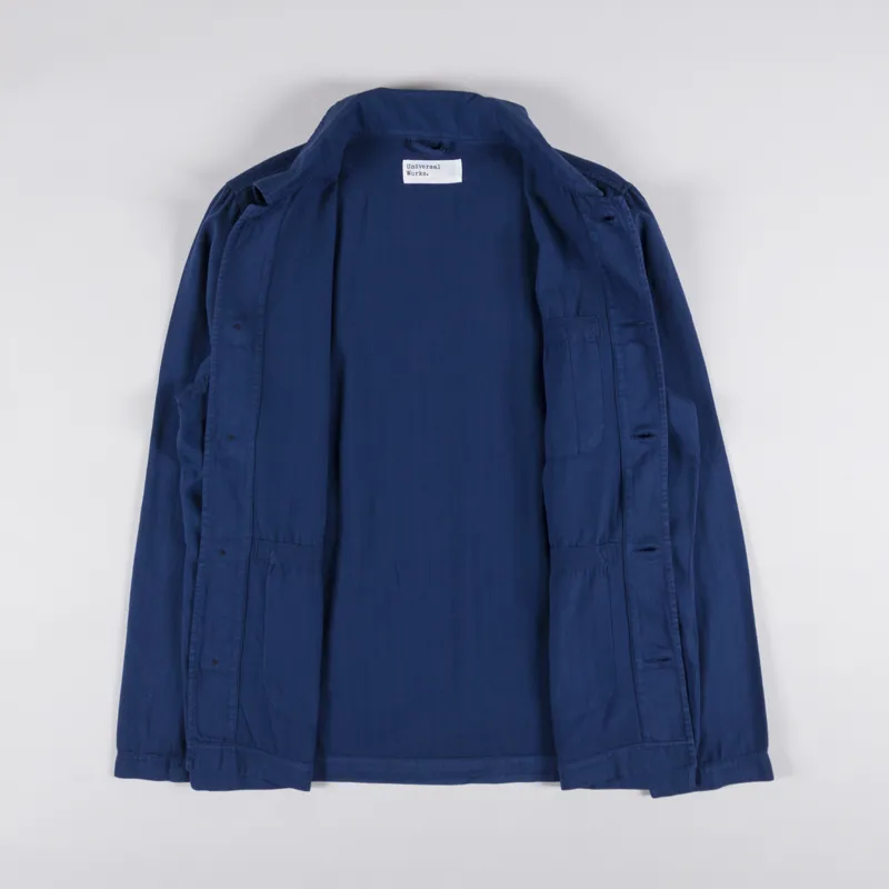 Universal Works Mens Field Jacket Washed Navy Italian Herringbone