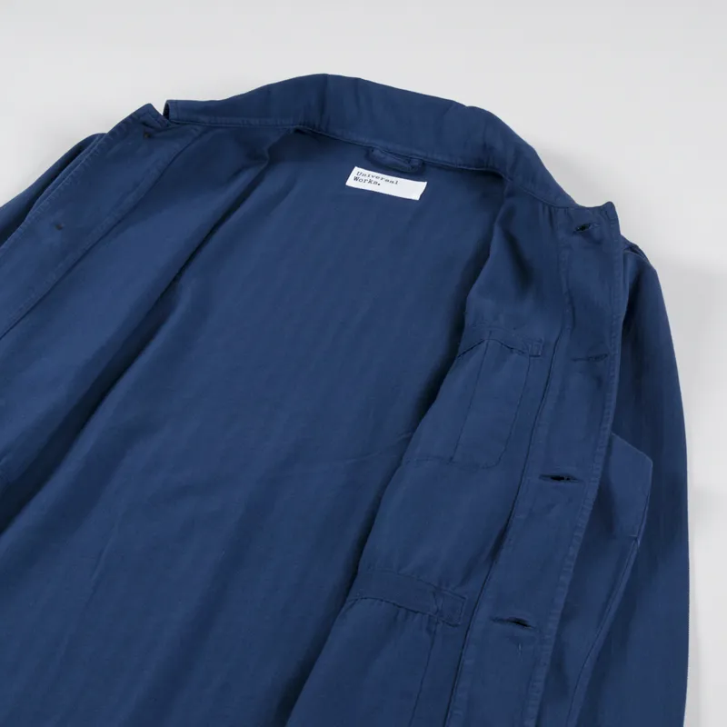Universal Works Field Jacket Washed Navy Italian Herringbone Cotton-4