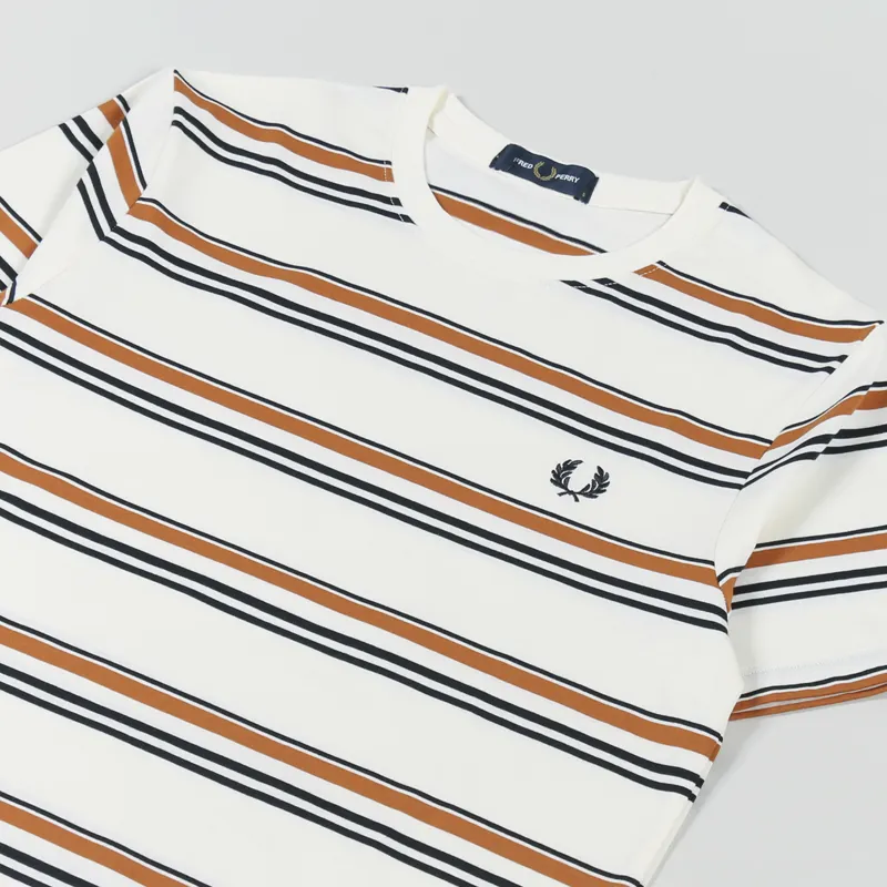 Fred Perry Mens Short Sleeve Fine Stripe T Shirt Ecru White