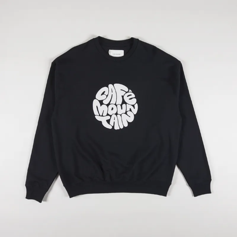 Cafe Mountain Flow Logo Crew Sweat Coal Black