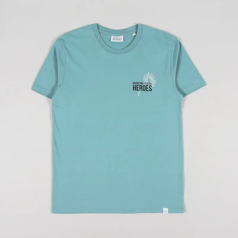 Working Class Heroes Spring Flowers T Shirt Teal Monstera-1