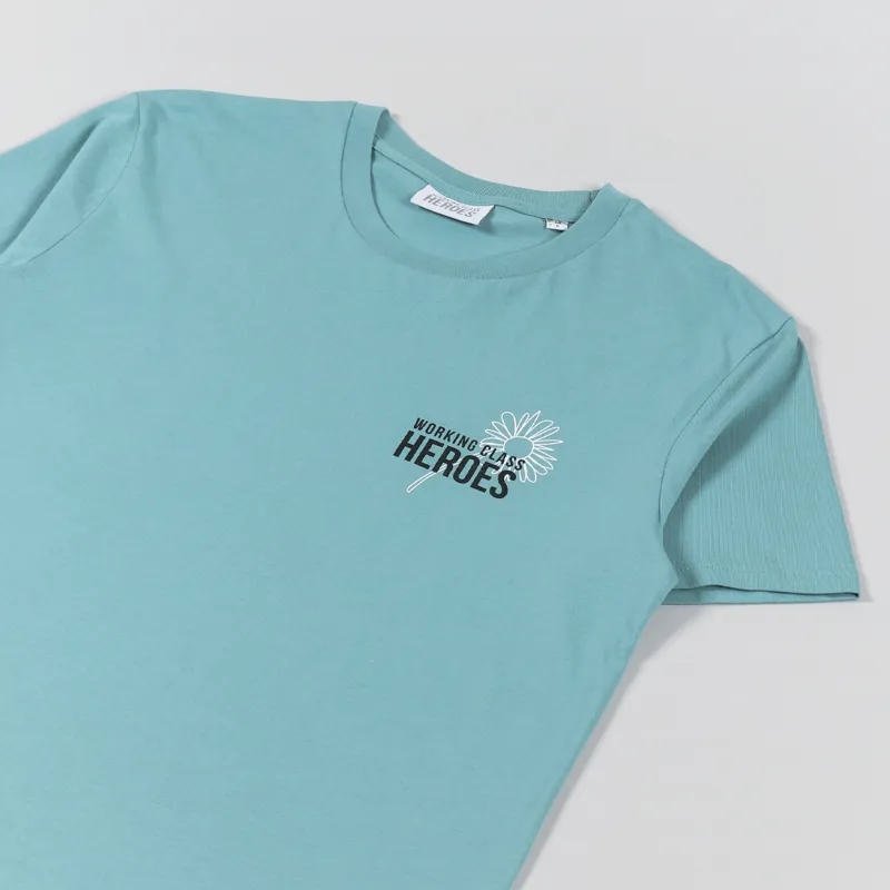 Working Class Heroes Spring Flowers T Shirt Teal Monstera-3