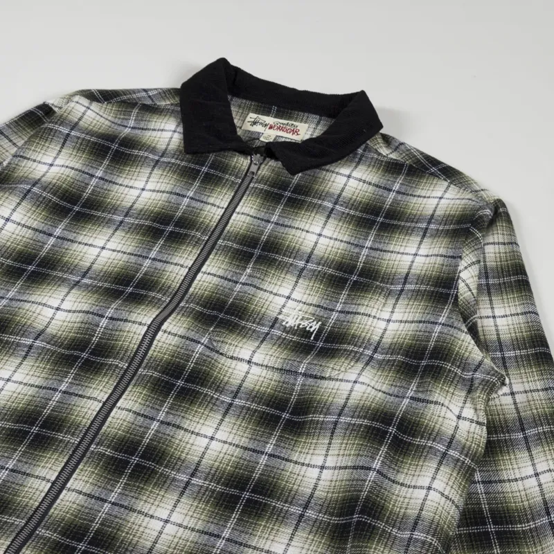 Stussy Unisex Frank Plaid Zip Overshirt Shirt Jacket Taupe Black