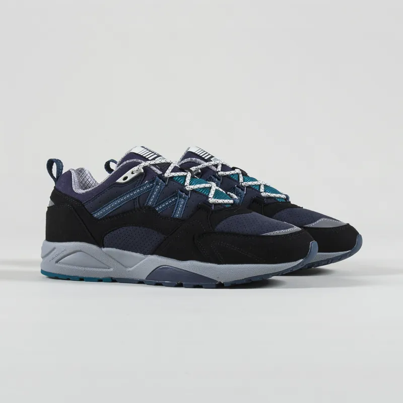 Karhu Mens Fusion 2.0 Shoes Trainers Jet Black Deep Lagoon Blue