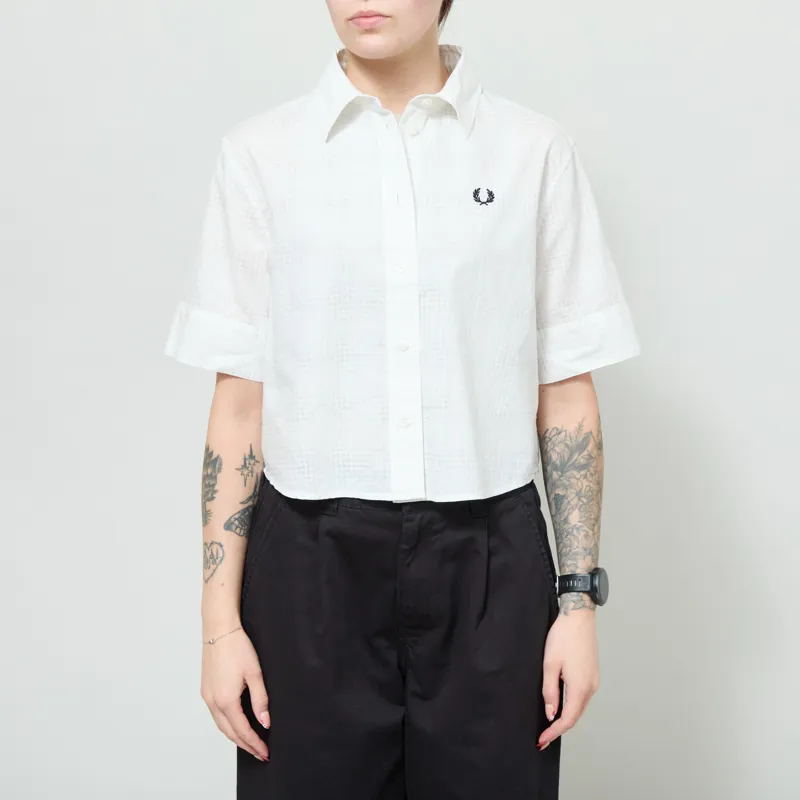 Fred Perry Womens Open Weave Checkerboard Shirt Snow White