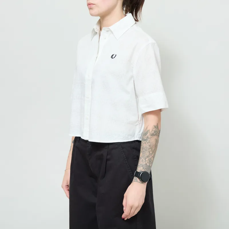 Fred Perry Womens Open Weave Checkerboard Shirt Snow White-1