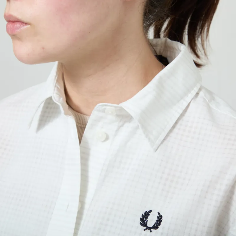 Fred Perry Womens Open Weave Checkerboard Shirt Snow White-4
