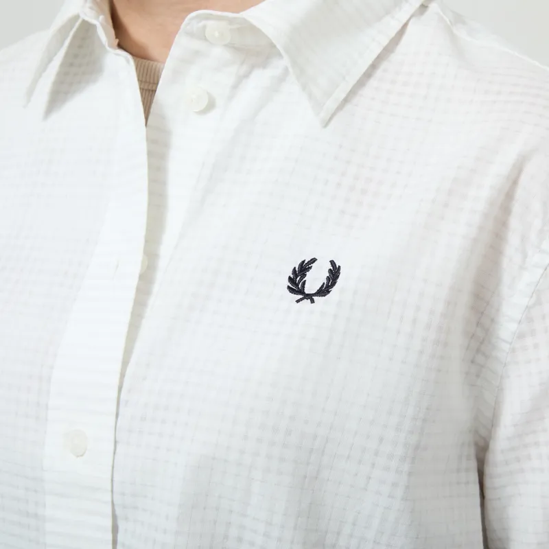 Fred Perry Womens Open Weave Checkerboard Shirt Snow White-5