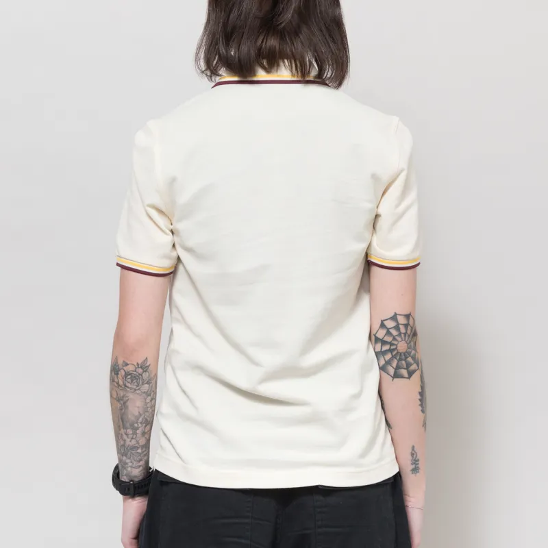 Fred Perry Womens G3600 Twin Tipped Polo Shirt Ecru Lemon Barley Oxblood-1
